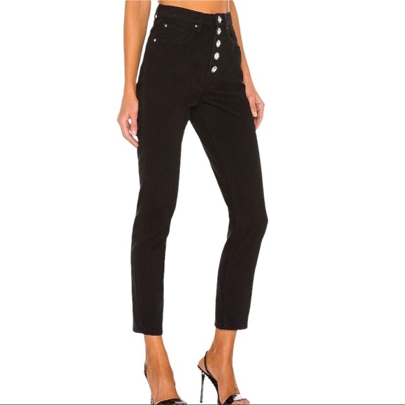 WeWoreWhat The Danielle Straight Leg Jeans Crystal Buttons Black Size 30 - Picture 3 of 13